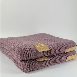 2pc Common Thread Bamboo Bath Towels Purple Mauve Zero Twist Soft Cotton NEW